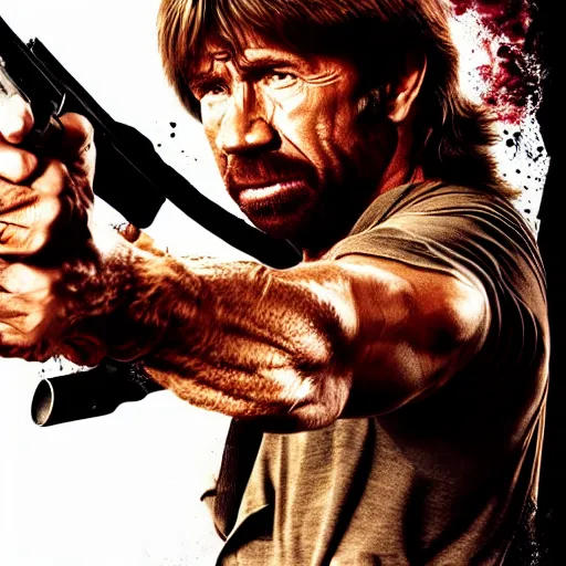 Image similar to Chuck Norris as Rambo, movie poster, award-winning, digital, 4k, hyperdetailed