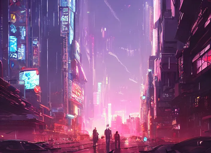 Image similar to meteorite hitting a cyberpunk city at night by wlop, key visual, high detail, digital art