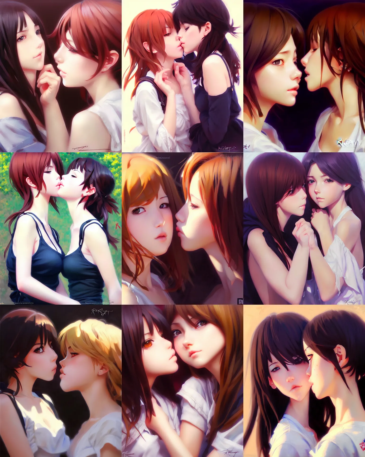 Prompt: portrait Anime of two girls kissing cute-fine-face, pretty face, realistic shaded Perfect face, fine details. Anime. realistic shaded lighting by Ilya Kuvshinov Giuseppe Dangelico Pino and Michael Garmash and Rob Rey