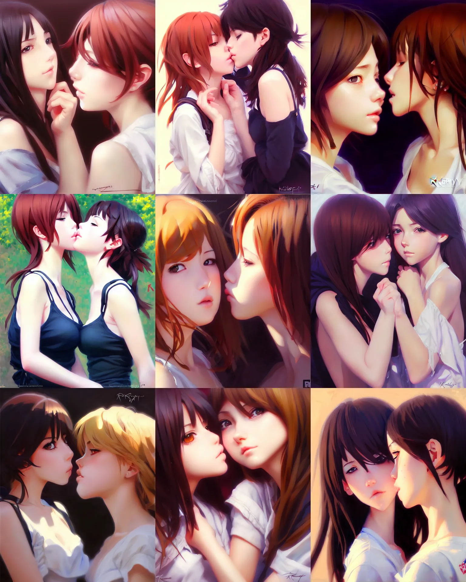 prompthunt: portrait of two girls kissing, anime, drawn by WLOP