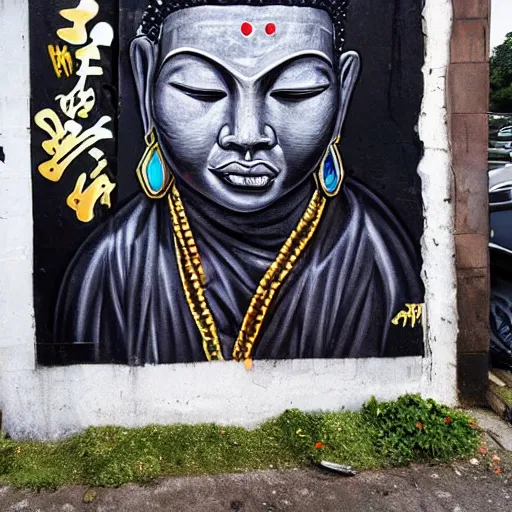 Image similar to street art hip hop gangsta buddha