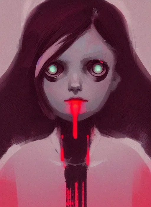 Image similar to highly detailed portrait of a ghost likely girl with neon red eyes, short white hair by atey ghailan, by greg rutkowski, by greg tocchini, by james gilleard, by joe fenton, by kaethe butcher, gradient pink, black, red, cream and white color scheme, trending in pinterest, award winning details