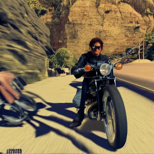 Image similar to lennon on a motorcycle in born to be wild cinematic 3d 8k