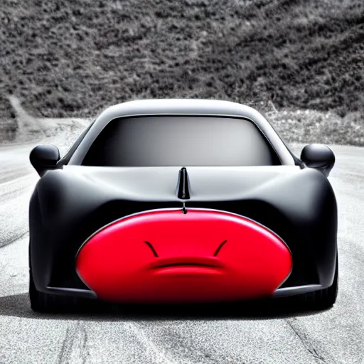 Image similar to sports car with big eyes and a pair of giant lips