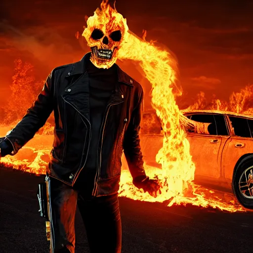 Image similar to Ghost rider In The Walking Dead 4K quality photorealism