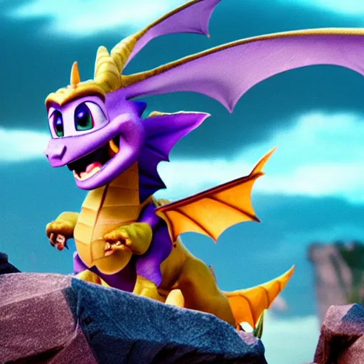 Image similar to cinematic portrait of Spyro the Dragon breathing fire