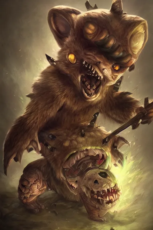 Image similar to beautiful portrait painting of a horrifying terrifying scary ominous detailed teemo from league of legends, fantasy horror, game concept art, hyperrealism, dark surrealism, gothic