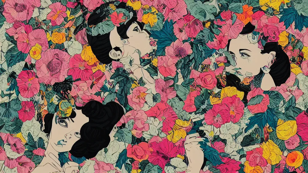 Prompt: very detailed, ilya kuvshinov, mcbess, rutkowski, watercolor quilt illustration of a liberal 2 1 century women celebrating her birthsday, colorful, flowers, bird