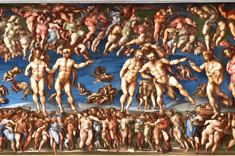 Prompt: sistine chapel painting of 2 aliens