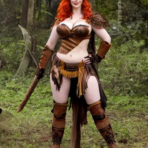 Prompt: full body photo of christina hendricks as a amazon warrior,