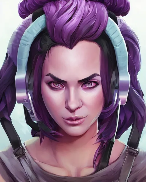 Image similar to beautiful female purple hair tattoo symmetrical face eyes headset twitch streamer full length fantasy art apex fortnite Video game icon, 2d game art gta5 cover , official fanart behance hd artstation by Jesper Ejsing, by RHADS, Makoto Shinkai and Lois van baarle, ilya kuvshinov, rossdraws