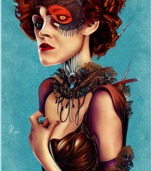 Image similar to beautiful female character inspired by venice carnival and pop art sigourney weaver | | digital artwork made by greg rutswork, anna dittmann and lois van barlee, symmetrical, anatomically correct