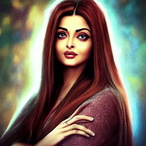 Prompt: portait aishwarya rai bachchan, centred, sadness look, long hair, hd, unreal engine, art painting, final fantasy style, amazing background theme