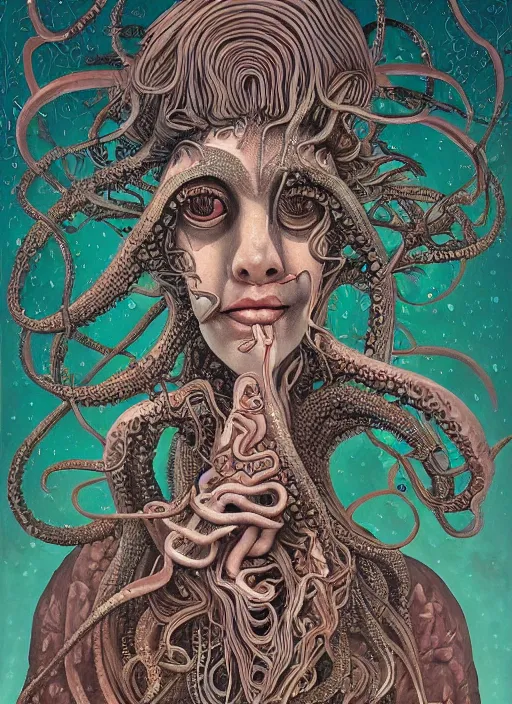 Image similar to Squid goddess painting by Dan Hillier, trending on artstation, artstationHD, artstationHQ, 4k, 8k