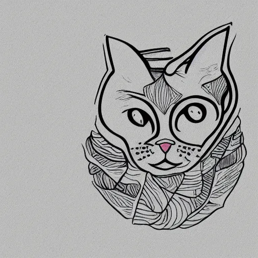 Prompt: tattoo sketch of a cat with one eye, monstera, a draft, organic ornament, minimalism, line art, vector