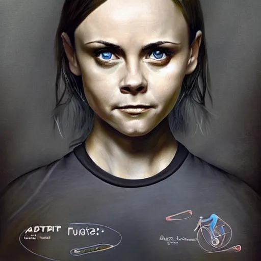 Image similar to fullbody potrait of christina ricci as professional bicyclist, hyper realistic, digital painting. art station. mood lighting, highly detailed, concept art, intricate, sharp focus, by shaun berke - h 1 2 0 0