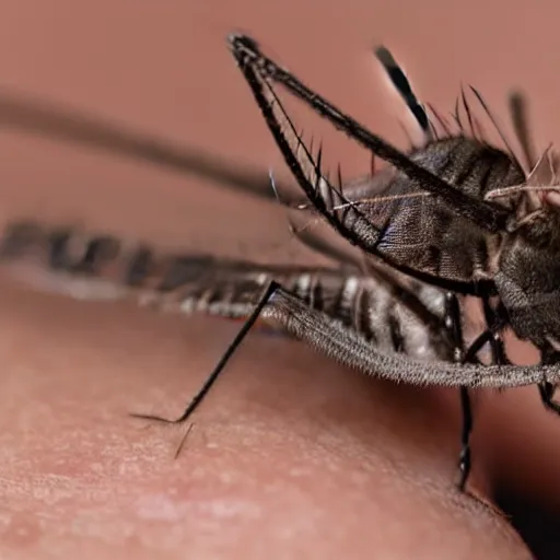 Prompt: closeup of mosquito on skin