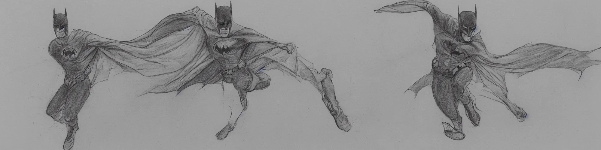 Image similar to batman walking silly in the ministry of silly walks, motion study, line drawing, pencil