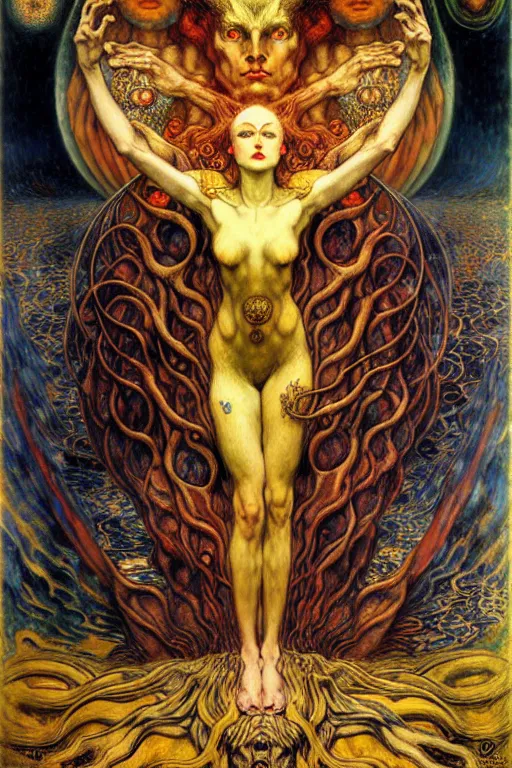 Image similar to Divine Chaos Engine by Karol Bak, Jean Delville, William Blake, Gustav Klimt, and Vincent Van Gogh, symbolist, visionary