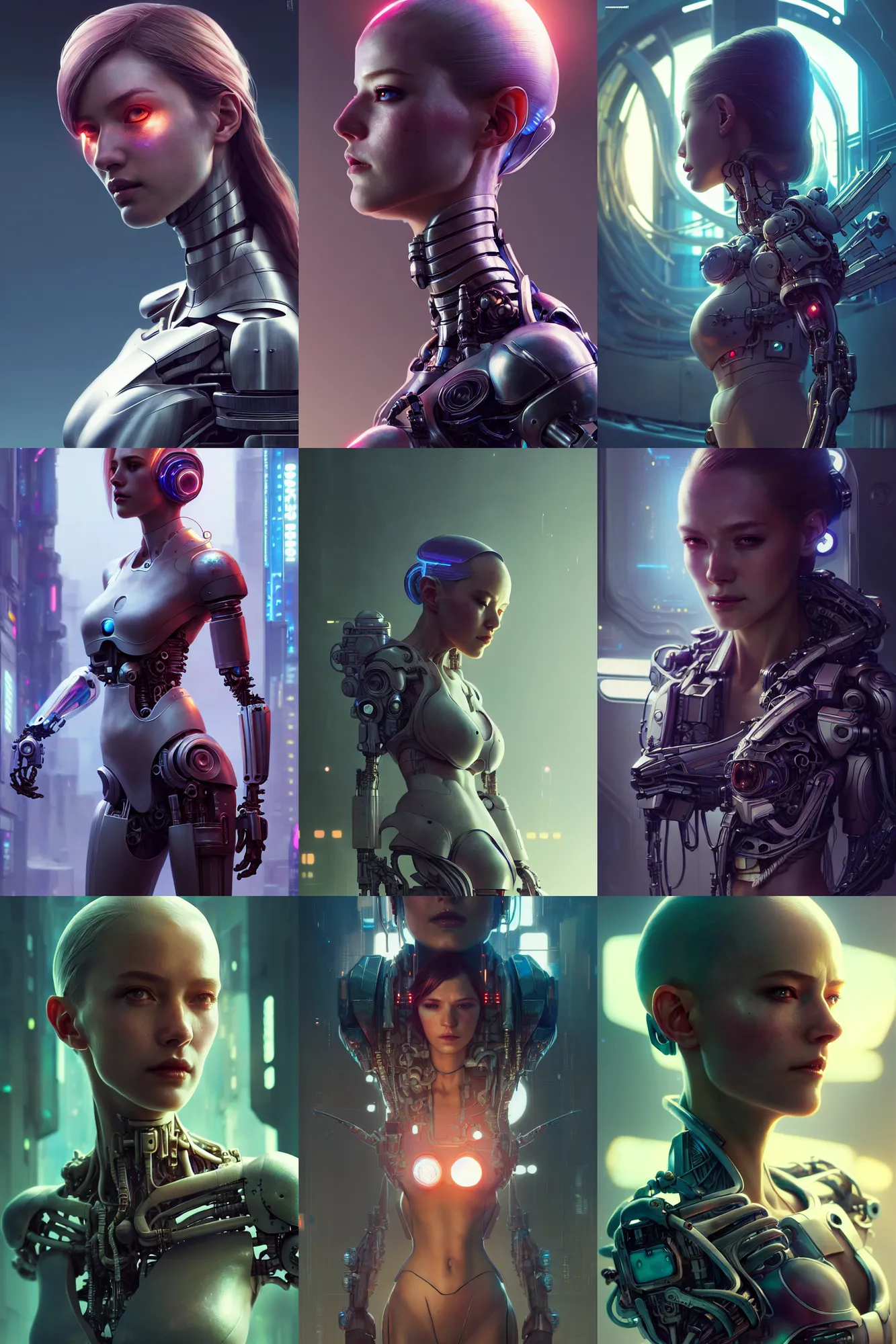 Prompt: broken beautiful female android!, mechanical, intricate detailed environment, photorealistic!, octane render, concept art, cinematic lighting, art, cinematic, cgsociety, hyper realism, cyberpunk 8 k. by artgerm and maciej kuciara and moebius and and rossdraws and greg rutkowski and alphonse mucha