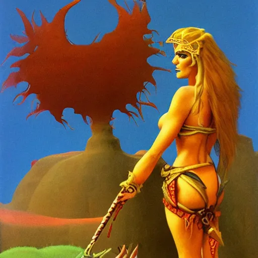 Prompt: barbarian princess by Roger Dean