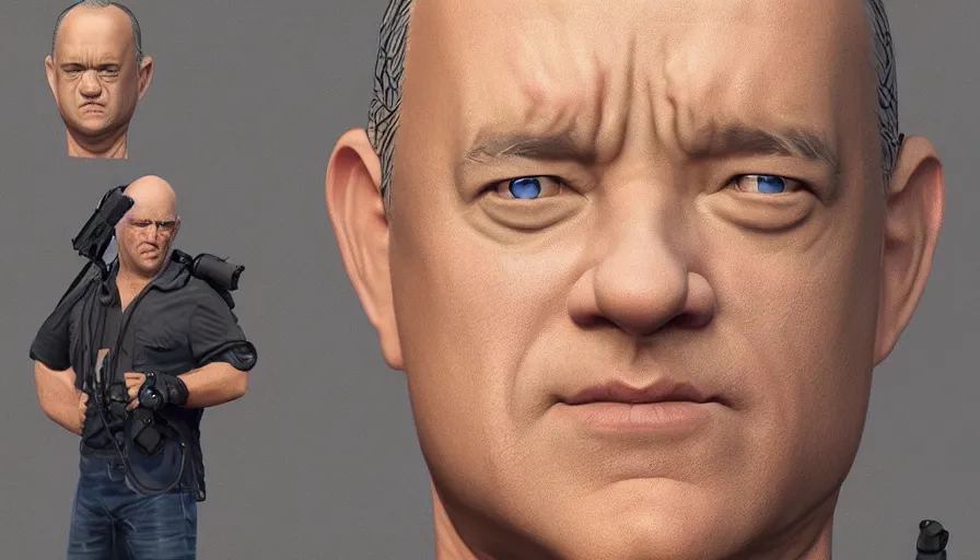 Prompt: Bald Tom Hanks, hyperdetailed, artstation, cgsociety, 8k