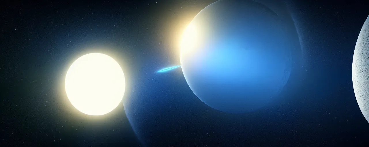 Prompt: minimalist cinematic scifi render of atmospheric space, planet and moon, nebula, homeworld skies, volumetric lighting, 4 k, 8 k, hd
