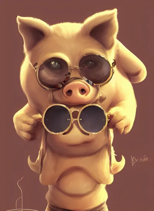 Prompt: a highly detailed illustration of a piggy, wearing round sunglasses, cute, highly detailed, centered, digital painting, artstation, concept art, smooth, sharp focus, league of legends concept art, wlop