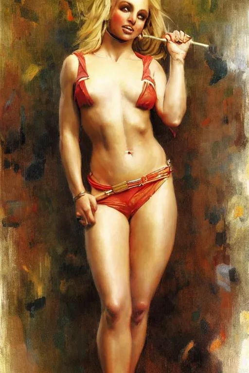 Prompt: full body view detailed portrait of a beautiful britney spears, painting by gaston bussiere, craig mullins, j. c. leyendecker