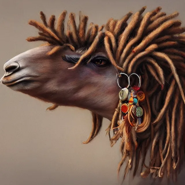 Image similar to llama with dreadlocks, by mandy jurgens, james jean