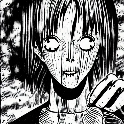 Image similar to manga panel, junji ito, horror, surreal,