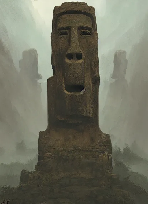 Image similar to digital _ painting _ of _ moai _ by _ filipe _ pagliuso _ and _ justin _ gerard _ symmetric _ fantasy _ highly _ detailed _ realistic _ intricate _ port