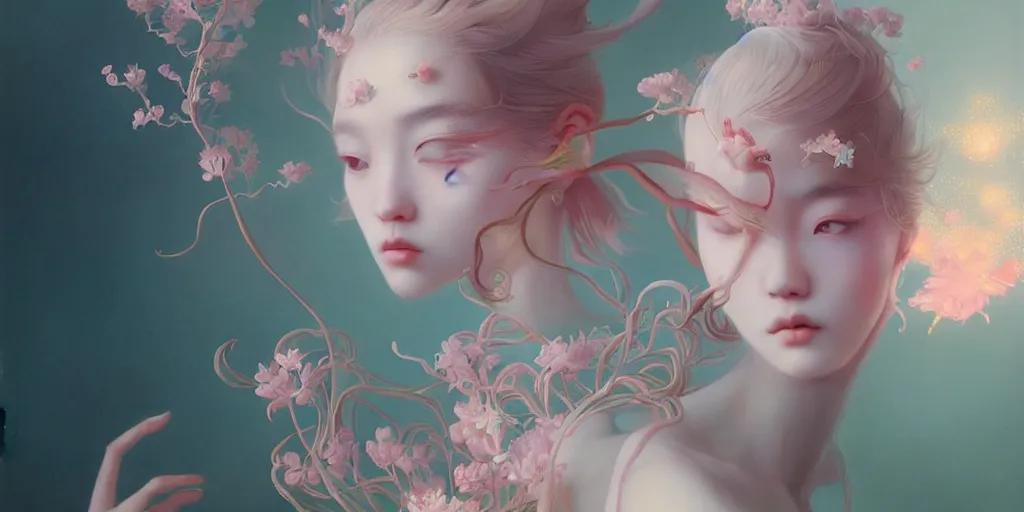 Image similar to breathtaking delicate detailed concept art painting creature, by hsiao - ron cheng, bizarre compositions, exquisite detail, pastel colors, ornate background, 8 k