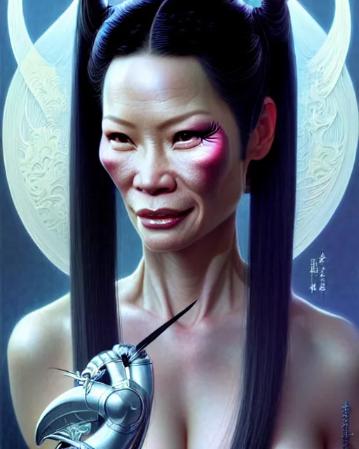 Prompt: beautiful gemini fantasy character portrait, lucy liu kill bill, ultra realistic, wide angle, intricate details, mission impossible artifacts, highly detailed by peter mohrbacher, hajime sorayama, wayne barlowe, boris vallejo, aaron horkey, gaston bussiere, craig mullins