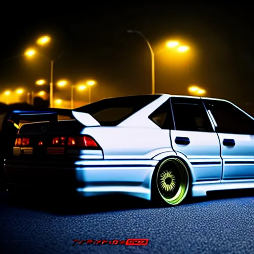 Image similar to a car JZX100 turbo at illegal car meet, Saitama prefecture, city midnight mist lights, cinematic color, photorealistic, highly detailed, 200MM