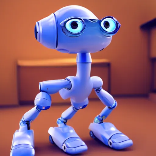 Prompt: cute female griffin robot, blue and white, technology, in the style of Pixar, 3D, CGI