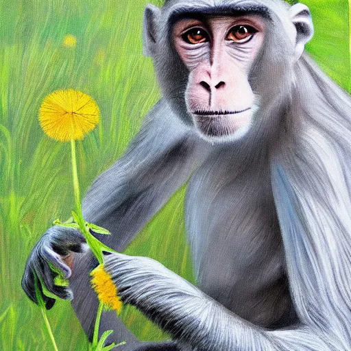 Prompt: a monkey painting dandelions