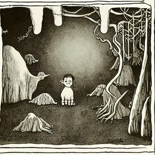 Image similar to limbo, sulfur, cavern, photorealism, 4 k, highly detailed, by maurice sendak, edward gorey, charles addams,