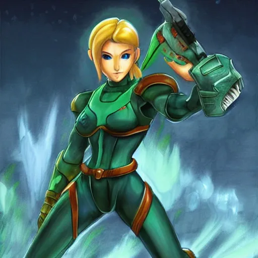 Image similar to concept art of samus aran as link