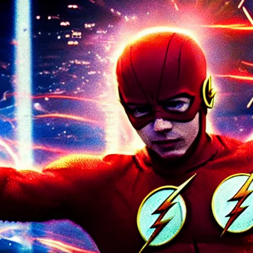 Image similar to Actor Billy Pipski as the Flash running on the Cosmic Treadmill, from The Flash Movie, 1980, directed by Steven Spielberg, Warner Brother Pictures