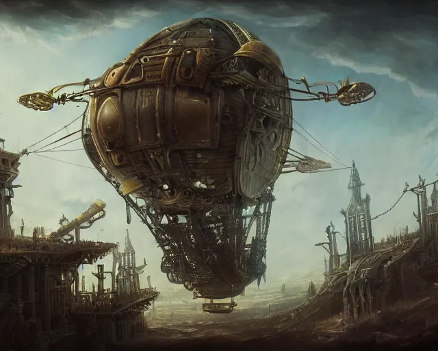 Image similar to legendary steampunk airship in medieval planet sky, alien technology, cinematic, highly detailed, smogpunk engines with sails, scifi, intricate digital painting, interesting angle artstation, by johnson ting, jama jurabaev