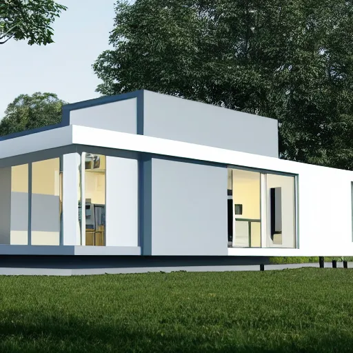 Prompt: blueprints of a concept modular house, minimalistic, white, future