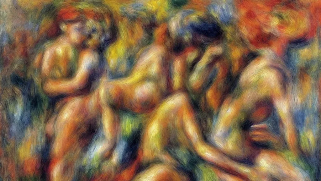 Image similar to abstract art painting figures lines forms geometry in style of pierre - auguste renoir, fotorealistic, high details,