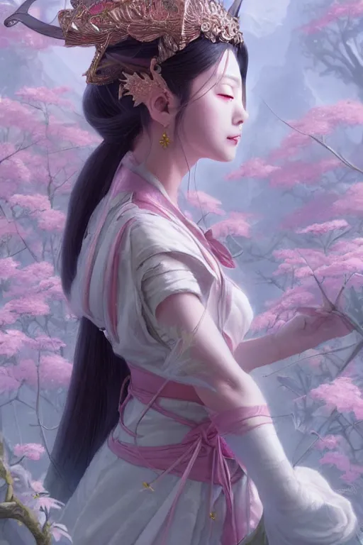 Image similar to fairy japanese princess, highly detailed, d & d, fantasy, highly detailed, digital painting, trending on artstation, concept art, sharp focus, illustration, art by artgerm and greg rutkowski and magali villeneuve