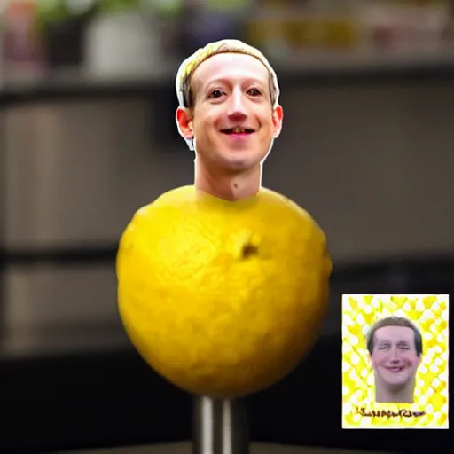 Prompt: a lemon in the shape of Mark Zuckerberg's head