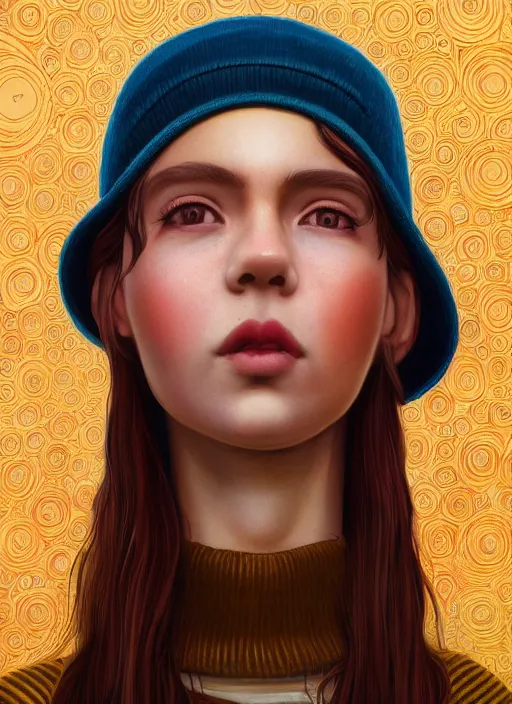 Image similar to brown eyes girl with abstract hat :: by Martine Johanna and Simon Stålenhag and Chie Yoshii and Casey Weldon and Guillermo del toro :: ornate, dynamic, particulate, rich colors, intricate, elegant, highly detailed, centered, artstation, smooth, sharp focus, octane render, 3d