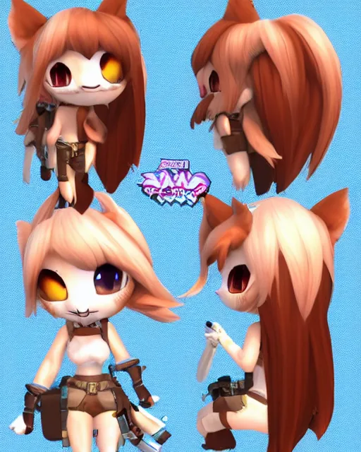 Image similar to female furry mini cute style, highly detailed, rendered, ray - tracing, cgi animated, 3 d demo reel avatar, style of maple story, maple story gun girl, fox from league of legends chibi, soft shade, soft lighting