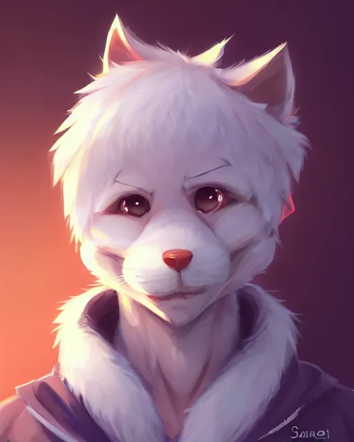 Image similar to visual novel character concept art of a cute male anthropomorphic furry | | adorable, key visual, realistic shaded perfect face, fine details by stanley artgerm lau, wlop, rossdraws, james jean, andrei riabovitchev, marc simonetti, and sakimichan, trending on weasyl