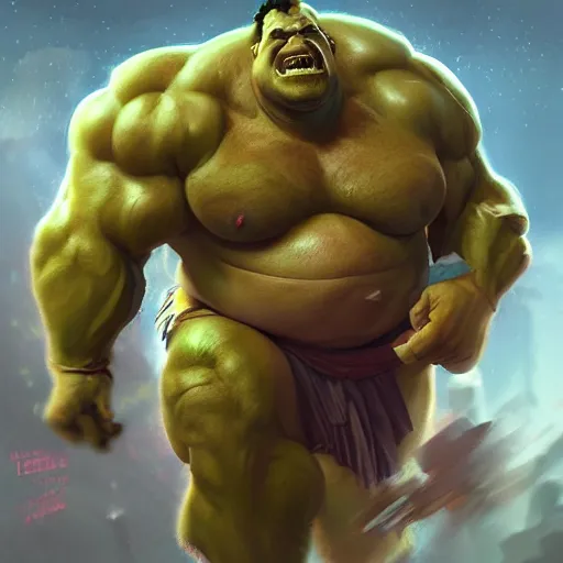 Image similar to clear portrait hulking herculean ogre danny devito, background hyper detailed, character concept, full body, dynamic pose, glowing lights intricate, elegant, highly detailed, digital painting, artstation, concept art, sharp focus, illustration, van baarle lois and sanderson ruth