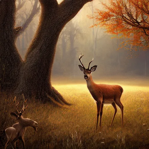 Prompt: deer looking in a distance landscape photprealism ultradetailed digital art, irina french, heraldo ortega, mandy jurgens, golden ratio, art canvas, award winning, masterpiece trending on artstation 8 k 1 5 0 mpx